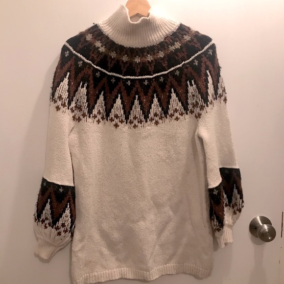 Free People Tunic Mock-neck Bell Sleeve Sweater Fits like a MEDIUM - Picture 1 of 5